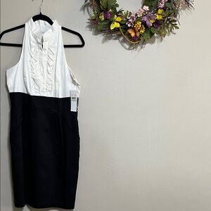 London Times Black and White Ruffle Tuxedo Dress